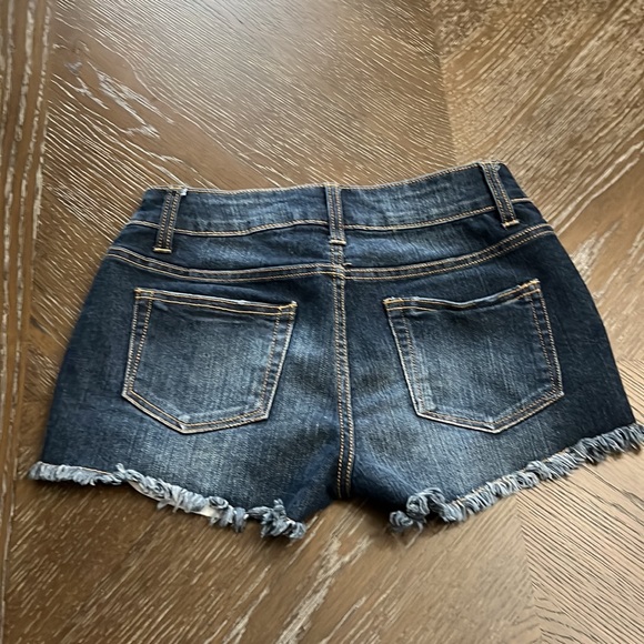 No Boundaries dark blue wash studded & pearls distressed jean shorts juniors - Picture 7 of 17